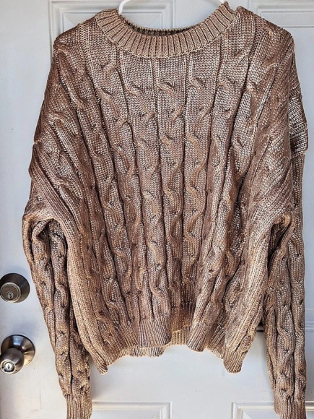 Rock & Roll Denim Mauve Metallic Cable Knit Sweater Cable Knit Sweater in Pink